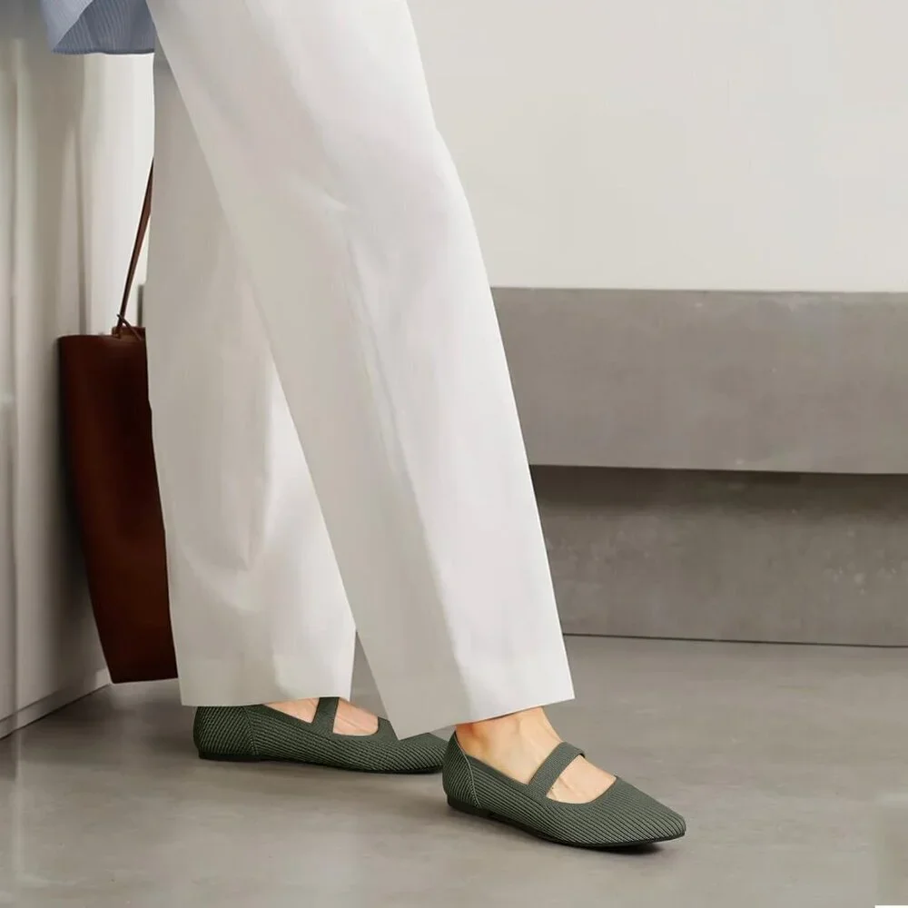 Women's Flats Shoes Pointed Toe Ballet Comfortable Dressy Mary Jane Flat Green